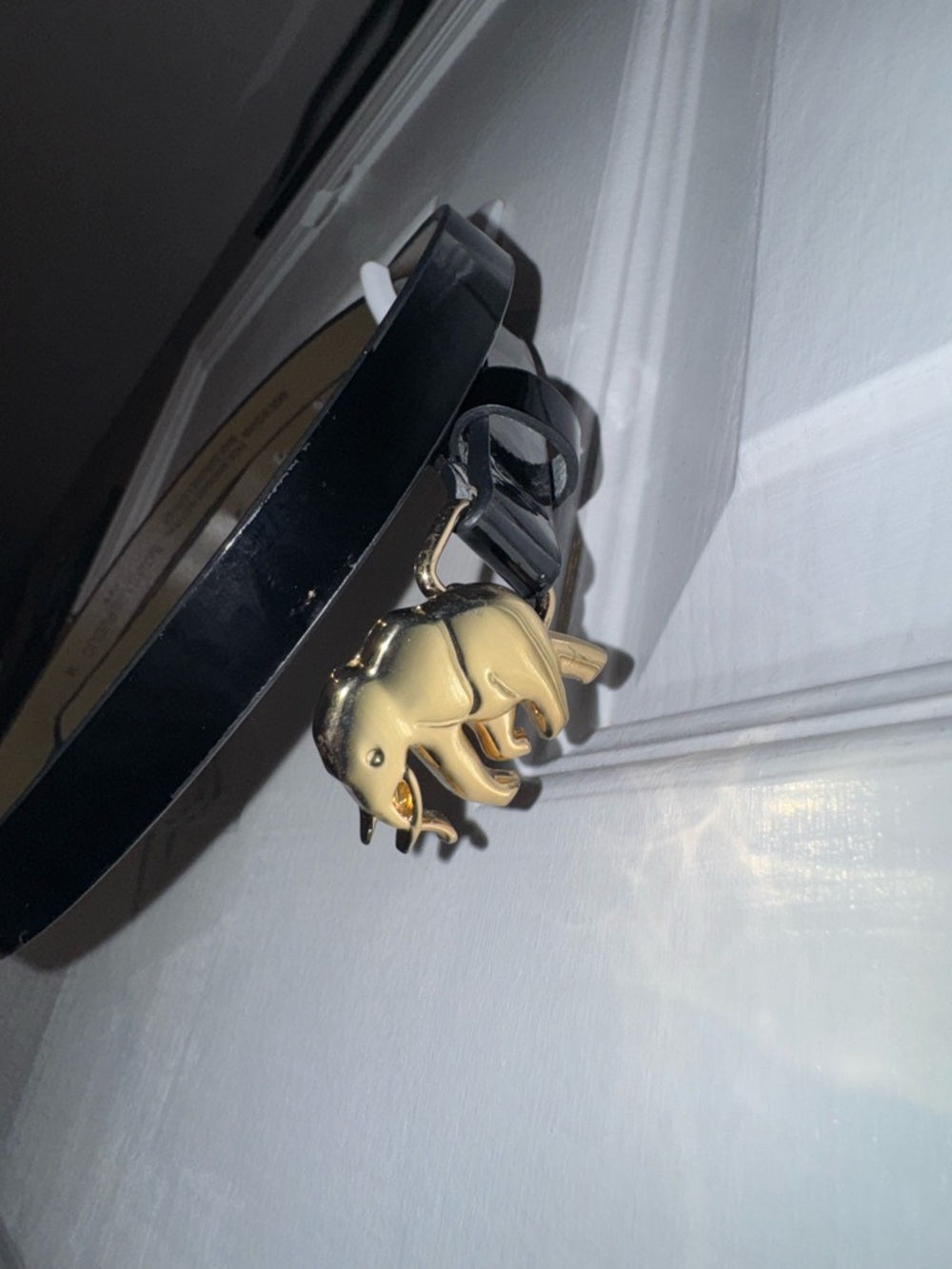 Banana Republic Black patent leather Belt with Gold Elephant buckle